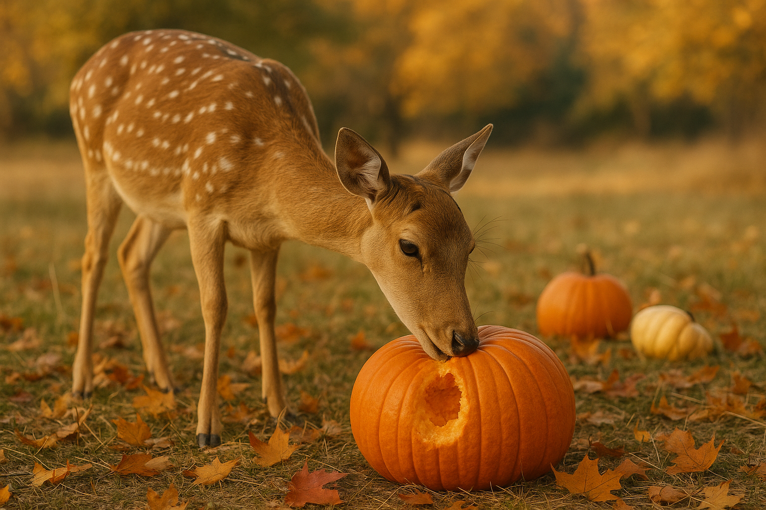 deer eating pumpkin