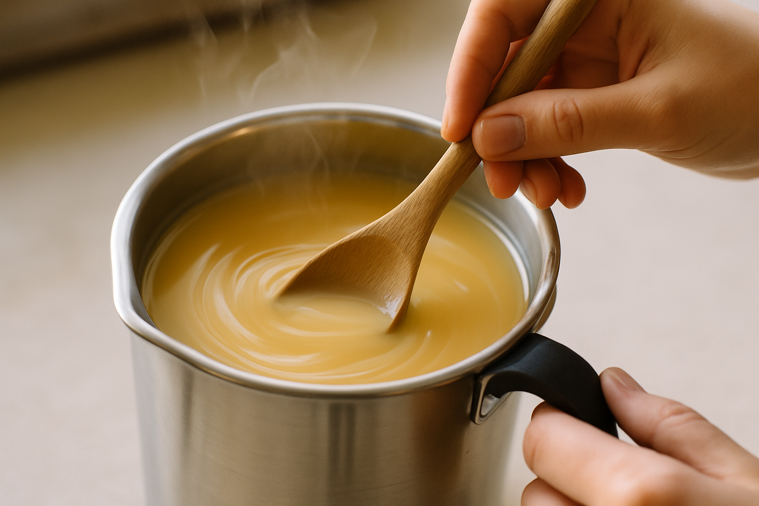 mixing candle wax with spoon